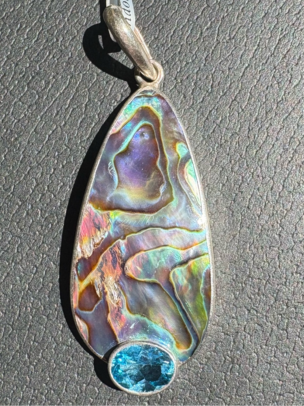 Marta Howell Sterling Silver Pendant Paua Halitosis Iris Abalone and Blue Topaz